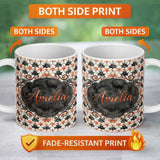Personalized Custom Name Ornate Floral Tile Pattern with Red Accents Seamless Pattern Lovely 11oz Ceramic Coffee Tea Mug White Large Handle
