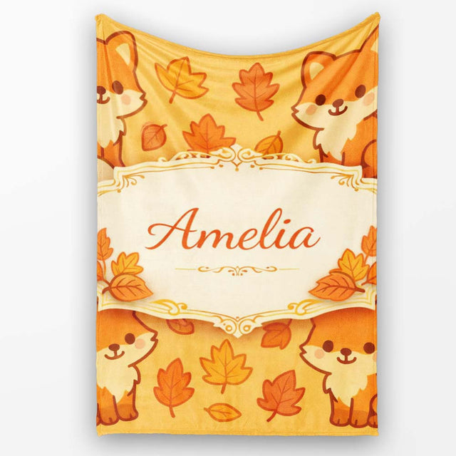 Cute Autumn Fox Cartoon Animal Pattern Stylish Everyday  Lovely  Personalised Custom Name Super Soft Fleece Blanket Bed Sofa Throw