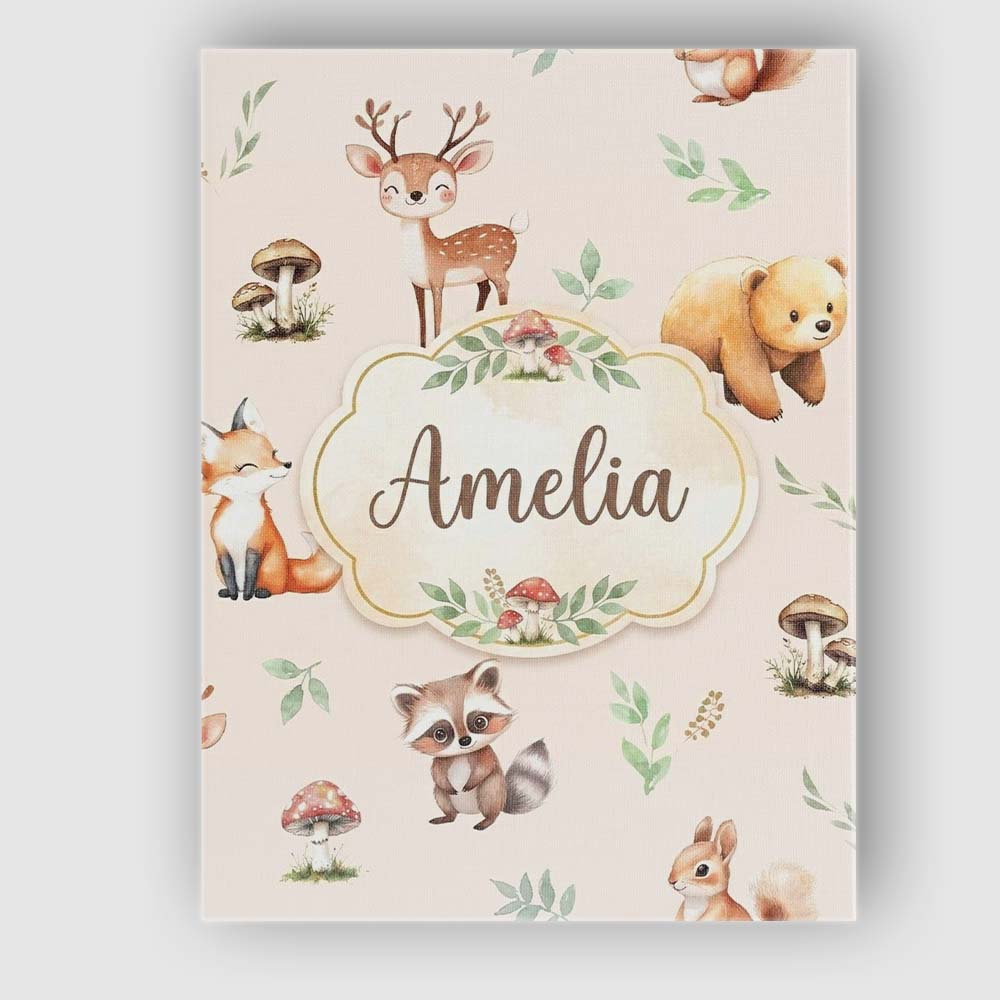 Personalised Name Woodland Deer Bear Fox Custom  Unique Gift Idea Elegant Feature Canvas Wall Art Print Decor Picture Ready to Hang
