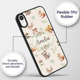 Woodland Deer Bear Fox Owl Raccoon Printed Design Custom Name Protective Phone Case Mobile Cover Durable Everyday Smartphone Shock Resistant