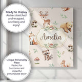 Personalised Name Woodland Deer Bear Fox Custom  Unique Gift Idea Elegant Feature Canvas Wall Art Print Decor Picture Ready to Hang