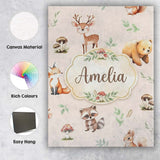 Personalised Name Woodland Deer Bear Fox Custom  Unique Gift Idea Elegant Feature Canvas Wall Art Print Decor Picture Ready to Hang