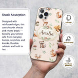Woodland Deer Bear Fox Owl Raccoon Printed Design Custom Name Protective Phone Case Mobile Cover Durable Everyday Smartphone Shock Resistant