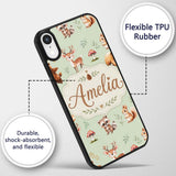 Woodland Deer Bear Fox Owl Raccoon Printed Design Custom Name Protective Phone Case Mobile Cover Durable Everyday Smartphone Shock Resistant