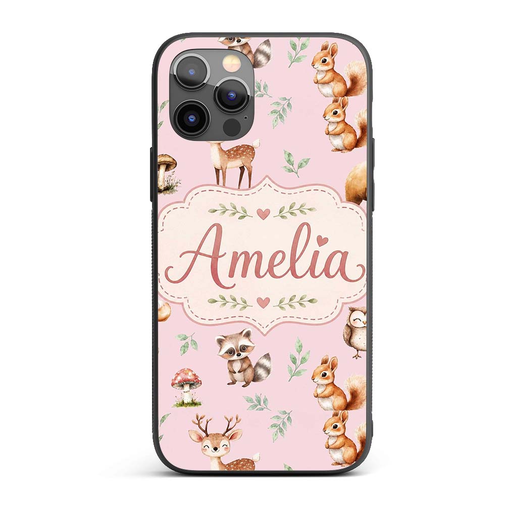 Woodland Deer Bear Fox Owl Raccoon Printed Design Custom Name Protective Phone Case Mobile Cover Durable Everyday Smartphone Shock Resistant