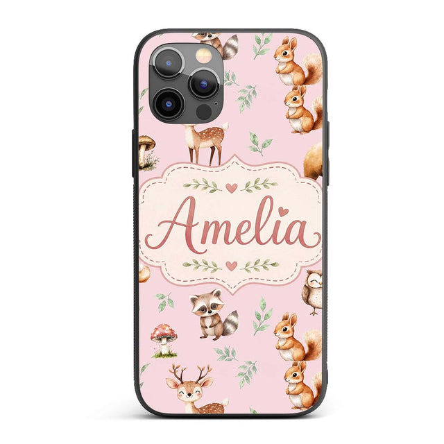 Woodland Deer Bear Fox Owl Raccoon Printed Design Custom Name Protective Phone Case Mobile Cover Durable Everyday Smartphone Shock Resistant