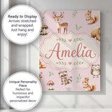 Personalised Name Woodland Deer Bear Fox Custom  Unique Gift Idea Elegant Feature Canvas Wall Art Print Decor Picture Ready to Hang