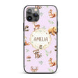 Woodland Deer Bear Fox Owl Raccoon Printed Design Custom Name Protective Phone Case Mobile Cover Durable Everyday Smartphone Shock Resistant