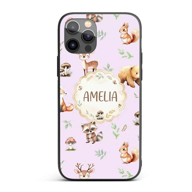 Woodland Deer Bear Fox Owl Raccoon Printed Design Custom Name Protective Phone Case Mobile Cover Durable Everyday Smartphone Shock Resistant