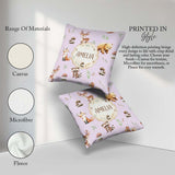 Custom Name Woodland Deer Fox Owl Raccoon Leaves Mushrooms Lilac Square Filled Cushion Throw Pillow Sofa Bed Home Decor Zip Washable UK Made