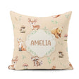 Custom Name Woodland Deer Fox Owl Raccoon Leaves Mushrooms Beige Square Filled Cushion Throw Pillow Sofa Bed Home Decor Zip Washable UK Made