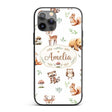 Woodland Deer Bear Fox Owl Raccoon Printed Design Custom Name Protective Phone Case Mobile Cover Durable Everyday Smartphone Shock Resistant