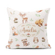 Custom Name Woodland Deer Bear Fox Owl Raccoon Leaves Light Grey Square Filled Cushion Throw Pillow Sofa Bed Home Decor Zip Washable UK Made