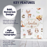 Personalised Name Woodland Deer Bear Fox Custom  Unique Gift Idea Elegant Feature Canvas Wall Art Print Decor Picture Ready to Hang