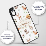 Woodland Deer Bear Fox Owl Raccoon Printed Design Custom Name Protective Phone Case Mobile Cover Durable Everyday Smartphone Shock Resistant