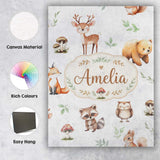 Personalised Name Woodland Deer Bear Fox Custom  Unique Gift Idea Elegant Feature Canvas Wall Art Print Decor Picture Ready to Hang
