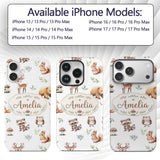 Woodland Deer Bear Fox Owl Raccoon Printed Design Custom Name Protective Phone Case Mobile Cover Durable Everyday Smartphone Shock Resistant