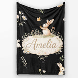 Bunny Rabbits Flowers Butterflies Meadow Soft White Seamless  Personalised Custom Name Super Soft Fleece Blanket Bed Sofa Throw