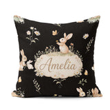 Custom Name Bunny Rabbits Butterflies Meadow Soft White Seamless Square Filled Cushion Throw Pillow Sofa Bed Home Decor Zip Washable UK Made