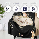Bunny Rabbits Flowers Butterflies Meadow Soft White Seamless  Personalised Custom Name Super Soft Fleece Blanket Bed Sofa Throw