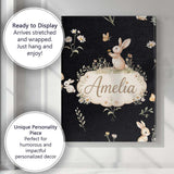 Personalised Name Bunny Rabbits Flowers Custom  Modern Room Accent Elegant Feature Canvas Wall Art Print Decor Picture Ready to Hang