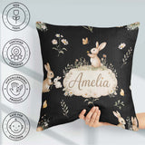 Custom Name Bunny Rabbits Butterflies Meadow Soft White Seamless Square Filled Cushion Throw Pillow Sofa Bed Home Decor Zip Washable UK Made