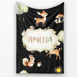 Woodland Deer Fox Trees Mushrooms Sun Animals White Seamless  Personalised Custom Name Super Soft Fleece Blanket Bed Sofa Throw