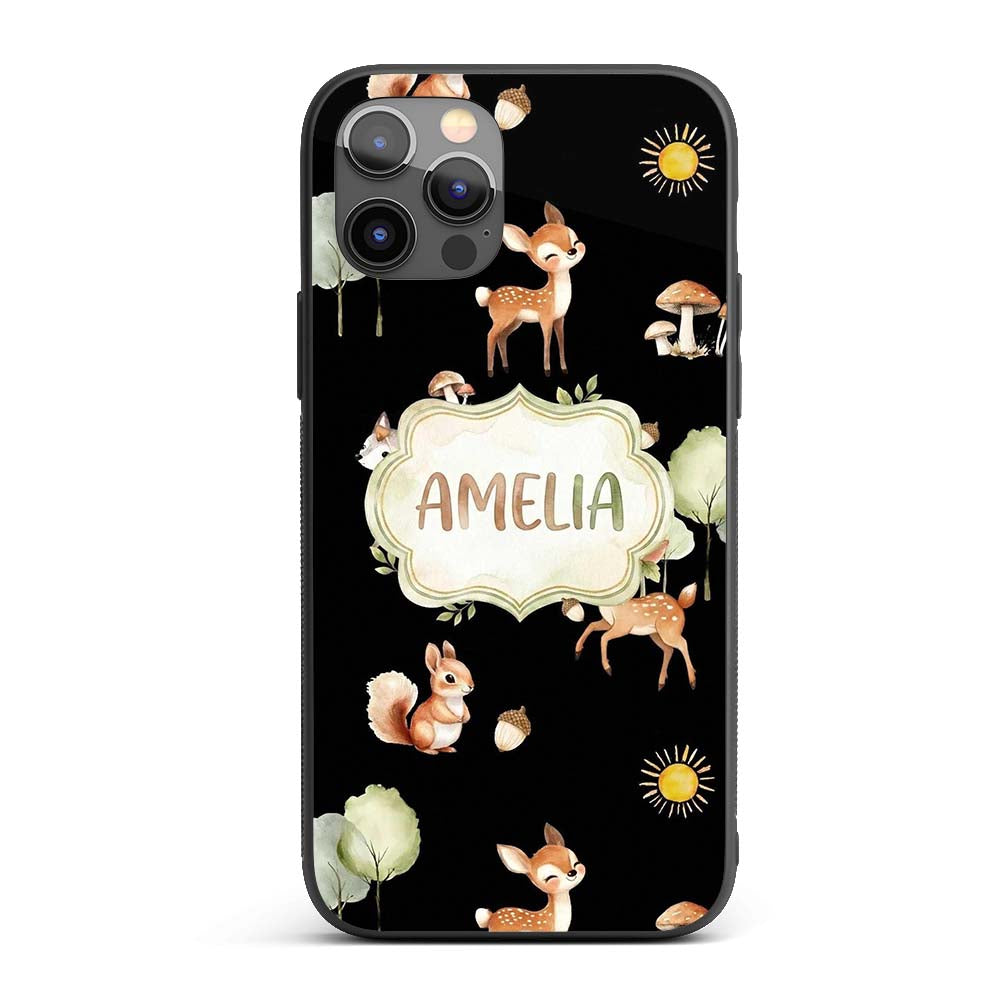 Woodland Deer Fox Trees Mushrooms Sun Animals Custom Name Protective Phone Case Mobile Cover Durable Everyday Smartphone Shock Resistant
