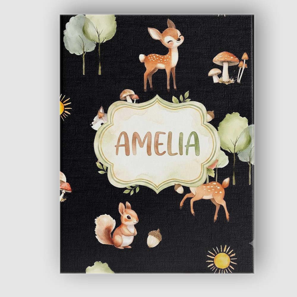 Personalised Name Woodland Deer Fox Trees Custom  Unique Gift Idea Elegant Feature Canvas Wall Art Print Decor Picture Ready to Hang