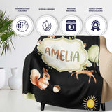 Woodland Deer Fox Trees Mushrooms Sun Animals White Seamless  Personalised Custom Name Super Soft Fleece Blanket Bed Sofa Throw