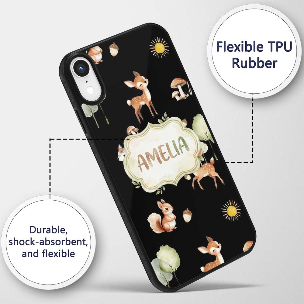 Woodland Deer Fox Trees Mushrooms Sun Animals Custom Name Protective Phone Case Mobile Cover Durable Everyday Smartphone Shock Resistant