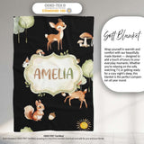 Woodland Deer Fox Trees Mushrooms Sun Animals White Seamless  Personalised Custom Name Super Soft Fleece Blanket Bed Sofa Throw