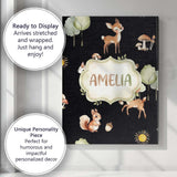 Personalised Name Woodland Deer Fox Trees Custom  Unique Gift Idea Elegant Feature Canvas Wall Art Print Decor Picture Ready to Hang
