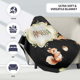 Woodland Deer Fox Trees Mushrooms Sun Animals White Seamless  Personalised Custom Name Super Soft Fleece Blanket Bed Sofa Throw
