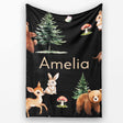 Woodland Animals Bear Deer Bunny Trees Mushrooms Butterfly Seamless  Personalised Custom Name Super Soft Fleece Blanket Bed Sofa Throw