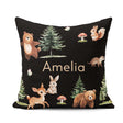Custom Name Woodland Animals Bear Deer Bunny Mushrooms Butterfly Square Filled Cushion Throw Pillow Sofa Bed Home Decor Zip Washable UK Made