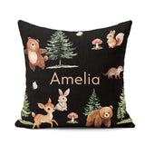 Custom Name Woodland Animals Bear Deer Bunny Mushrooms Butterfly Square Filled Cushion Throw Pillow Sofa Bed Home Decor Zip Washable UK Made