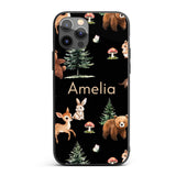 Woodland Animals Bear Deer Bunny Trees Mushrooms Custom Name Protective Phone Case Mobile Cover Durable Everyday Smartphone Shock Resistant