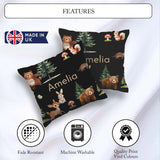 Custom Name Woodland Animals Bear Deer Bunny Mushrooms Butterfly Square Filled Cushion Throw Pillow Sofa Bed Home Decor Zip Washable UK Made
