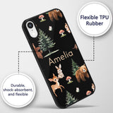 Woodland Animals Bear Deer Bunny Trees Mushrooms Custom Name Protective Phone Case Mobile Cover Durable Everyday Smartphone Shock Resistant