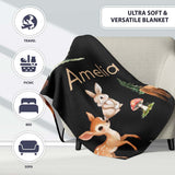 Woodland Animals Bear Deer Bunny Trees Mushrooms Butterfly Seamless  Personalised Custom Name Super Soft Fleece Blanket Bed Sofa Throw