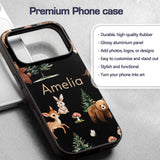 Woodland Animals Bear Deer Bunny Trees Mushrooms Custom Name Protective Phone Case Mobile Cover Durable Everyday Smartphone Shock Resistant