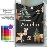 Woodland Animals Bear Deer Bunny Trees Mushrooms Butterfly Seamless  Personalised Custom Name Super Soft Fleece Blanket Bed Sofa Throw
