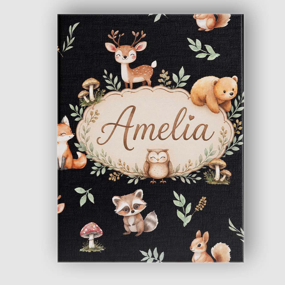 Personalised Name Cute Woodland Deer Bear Custom  Unique Gift Idea Elegant Feature Canvas Wall Art Print Decor Picture Ready to Hang