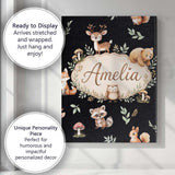 Personalised Name Cute Woodland Deer Bear Custom  Unique Gift Idea Elegant Feature Canvas Wall Art Print Decor Picture Ready to Hang
