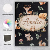 Personalised Name Cute Woodland Deer Bear Custom  Unique Gift Idea Elegant Feature Canvas Wall Art Print Decor Picture Ready to Hang