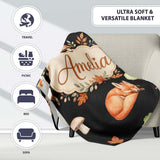 Cute Forest Fox Autumn Leaves Trees Mushrooms Woodland Animals  Personalised Custom Name Super Soft Fleece Blanket Bed Sofa Throw