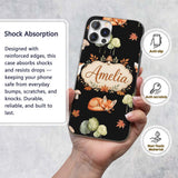 Cute Forest Fox Autumn Leaves Trees Mushrooms Custom Name Protective Phone Case Mobile Cover Durable Everyday Smartphone Shock Resistant