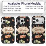 Cute Forest Fox Autumn Leaves Trees Mushrooms Custom Name Protective Phone Case Mobile Cover Durable Everyday Smartphone Shock Resistant