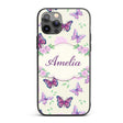 Pink Purple Butterfly Floral Beige Background Custom Name Protective Phone Case Mobile Cover Durable Everyday Smartphone Shock Resistant